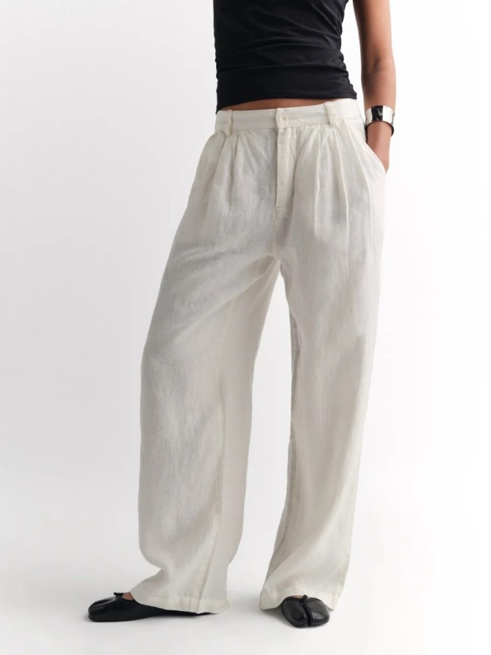 Mate the Label Organic Linen Pleated Pants, in Size XS, in Bone, NWT